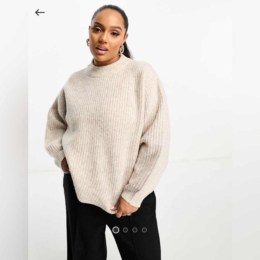 ASOS Design Curve fluffy rib sweater with crewneck in oatmeal